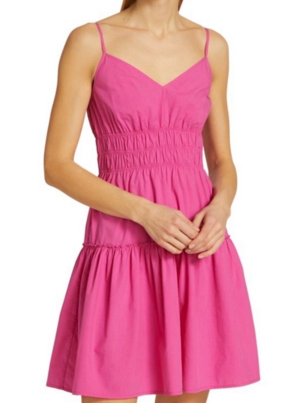 RAILS Organic Cotton Large Capsule Carmen V Neck Tiered Tank Dress Azalea Pink